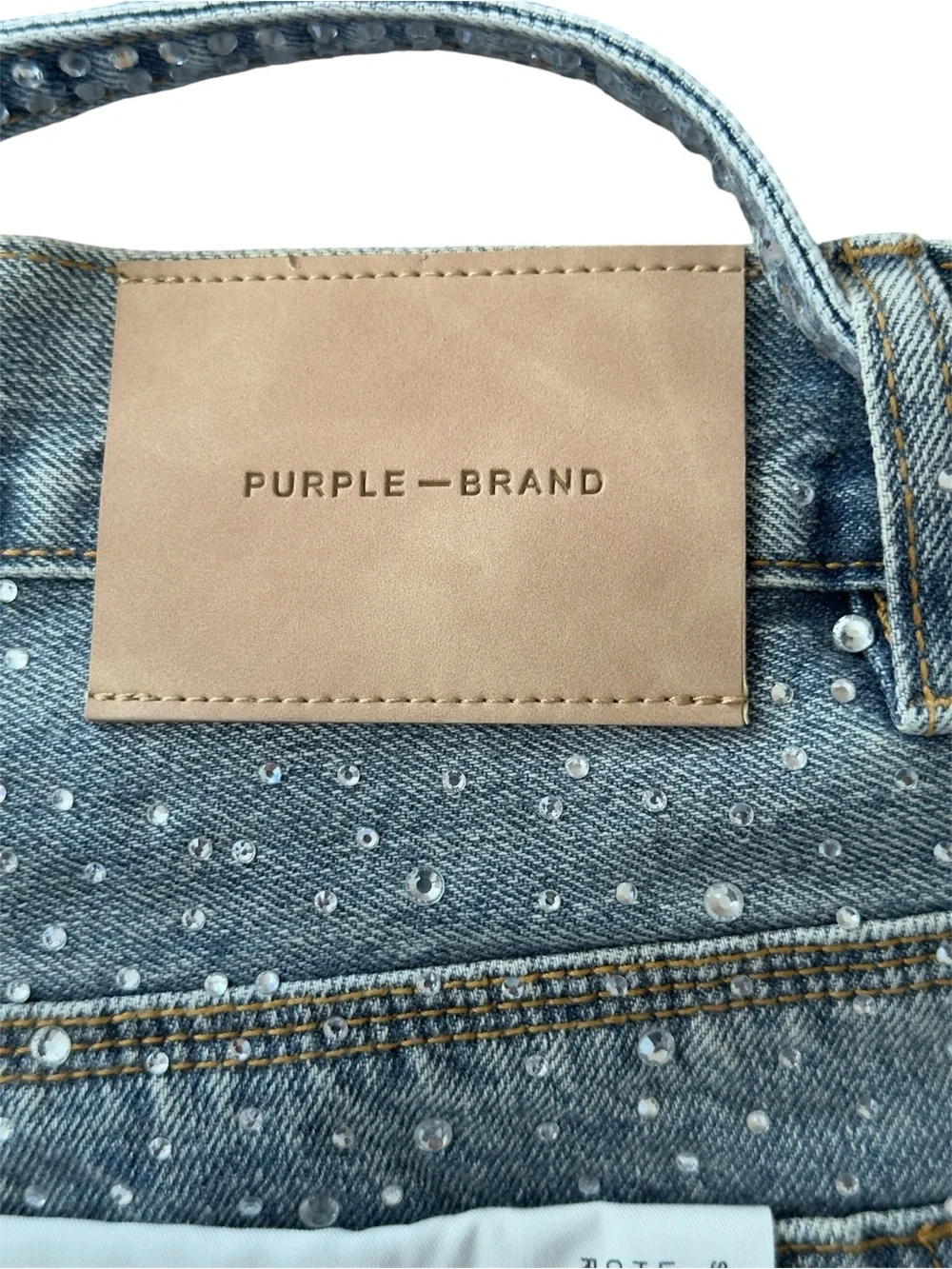 Purple Brand Light Wash Rhinestone Denim Shorts - Blue